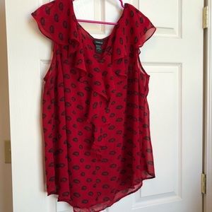 Red & Black Lip Chiffon Blouse